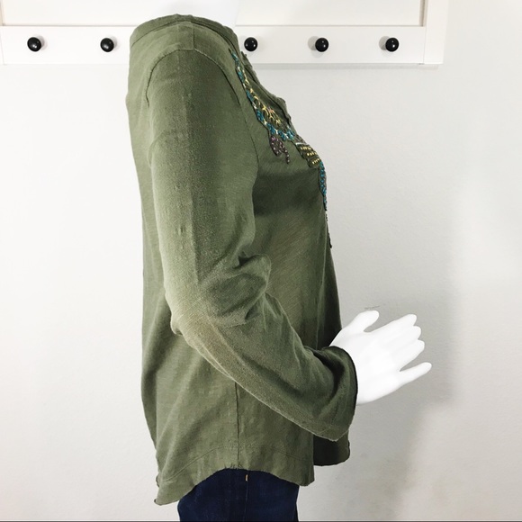 Akemi + Kin Embroidered Long Sleeve Henley T shirt - Picture 8 of 8